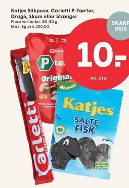 SPAR Katjes Slikpose, Carletti P-Tærter, Dragé, Skum eller Stænger tilbud