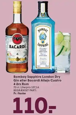 SPAR Bombay Sapphire London Dry Gin eller Bacardi Añejo Cuatro 4 års Rom tilbud