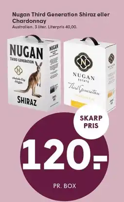 SPAR Nugan Third Generation Shiraz eller Chardonnay tilbud