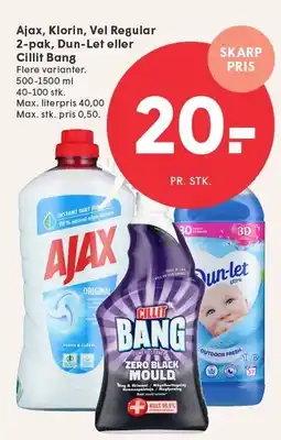 SPAR Ajax, Klorin, Vel regular 2-pak, Dun-Let eller Cillit Bang tilbud