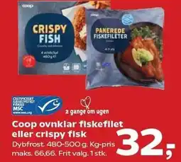 Kvickly Coop ovnklar fiskefilet eller crispy fisk tilbud