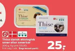 Kvickly Thise dansk økologisk smør eller smørbar tilbud