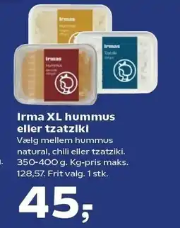 Kvickly Irma XL hummus eller tzatziki tilbud