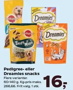 Kvickly Pedigree- eller Dreamies snacks tilbud
