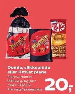 Kvickly Dumle, slikkepinde eller KitKat plade tilbud