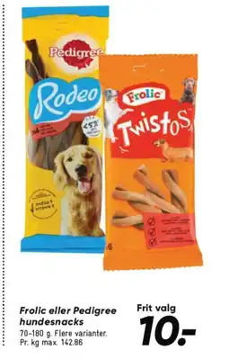 Bilka Frolic eller Pedigree hundesnacks tilbud