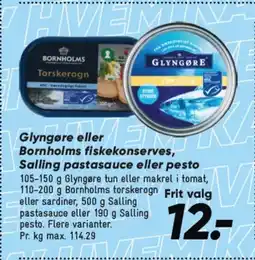 Bilka GLYNGØRE Bornholms fiskekonserves, Salling pastasauce eller pesto tilbud