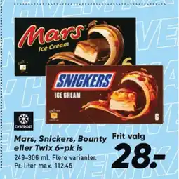 Bilka Mars, Snickers, Bounty Frit valg eller Twix 6-pk is tilbud