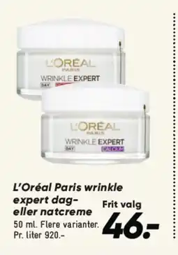 Bilka L'Oréal Paris wrinkle expert dag- eller natcreme tilbud