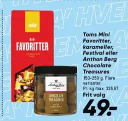 Bilka Toms Mini Favoritter, karameller, Festival eller Anthon Berg Chocolate Treasures tilbud