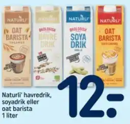 REMA 1000 Naturli' havredrik, soyadrik eller oat barista tilbud