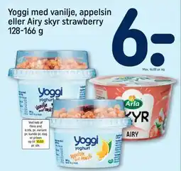 REMA 1000 Yoggi med vanilje, appelsin eller Airy skyr strawberry 128-166 g tilbud