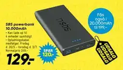 Bilka SBS powerbank 10.000mAh tilbud