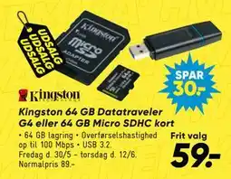 Bilka Kingston 64 GB Datatraveler G4 eller 64 GB Micro SDHC kort tilbud