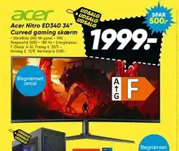 Bilka Acer Nitro ED340 34” Curved gaming skærm tilbud