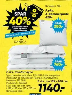 Bilka SPAR 40% på Danica Comfort dyner og Danica 3-kammerpuder tilbud