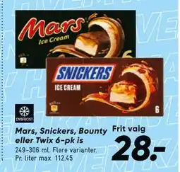 Bilka Mars, Snickers, Bounty eller Twix 6 pk is tilbud