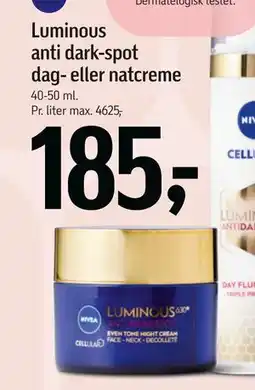 Føtex Luminous anti dark-spot dag- eller natcreme tilbud