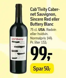 Føtex Cab’Tivity Cabernet Sauvignon, Sincere Red eller Buttery Blanc tilbud