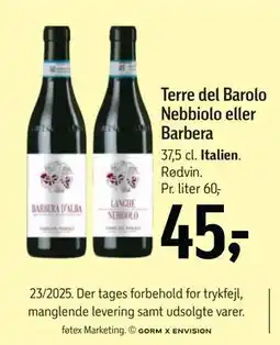 Føtex Terre del Barolo Nebbiolo eller Barbera tilbud
