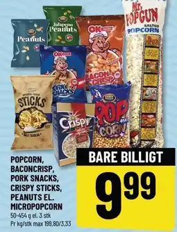 Løvbjerg POPCORN, BACONCRISP, PORK SNACKS, CRISPY STICKS, PEANUTS EL. MICROPOPCORN tilbud