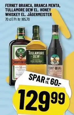 FERNET BRANCA, BRANCA MENTA, TULLAMORE DEW EL. HONEY WHISKEY EL. JÄGERMEISTER