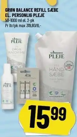 GRØN BALANCE REFILL SÆBE EL. PERSONLIG PLEJE