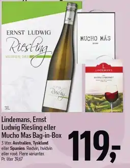 Føtex Lindemans, Ernest Ludwig Riesling eller Mucho Mas Bag-in-Box tilbud