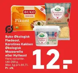 SPAR Buko Økologisk Flødeost, Karolines Køkken Økologisk Mozzarella eller Hytteost tilbud