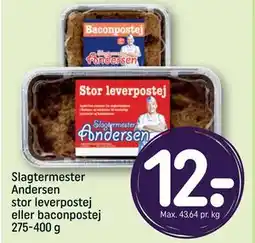 REMA 1000 Slagtermester Andersen stor leverpostej eller baconpostej 275-400 g tilbud