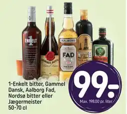 REMA 1000 1-Enkelt bitter, Gammel Dansk, Aalborg Fad, Nordsø bitter eller Jægermeister 50-70 cl tilbud