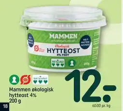 REMA 1000 Mammen økologisk hytteost 4% 200 g tilbud