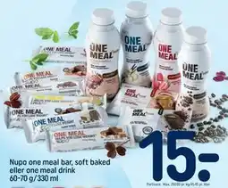 REMA 1000 Nupo one meal bar, soft baked eller one meal drink 60-70 g/330 ml tilbud