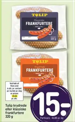 REMA 1000 Tulip krydrede eller klassiske frankfurtere 320 g tilbud