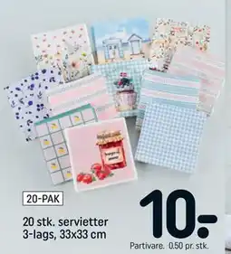 REMA 1000 20 stk. servietter 3-lags, 33x33 cm tilbud