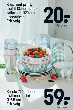 Krus med print, skål Ø13.5 cm eller tallerken Ø20 cm i porcelæn Frit valg