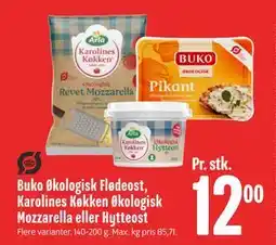 Min Købmand Buko Økologisk Flødeost, Karolines Køkken Økologisk Mozzarella eller Hytteost tilbud