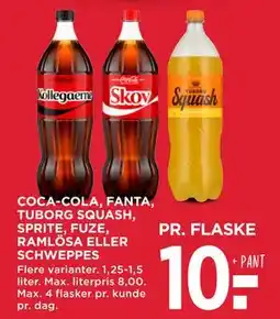 MENY COCA-COLA, FANTA, TUBORG SQUASH, SPRITE, FUZE, RAMLÖSA ELLER SCHWEPPES tilbud