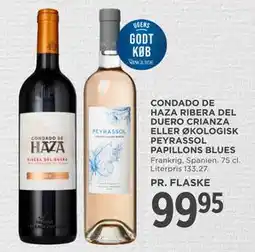 MENY CONDADO DE HAZA RIBERA DEL DUERO CRIANZA ELLER ØKOLOGISK PEYRASSOL PAPILLONS BLUES tilbud