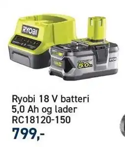 Johannes Fog Ryobi 18 V batteri 5,0 Ah og lader tilbud