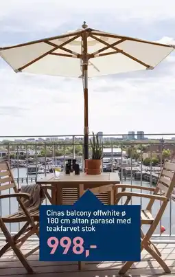 Johannes Fog Cinas balcony offwhite ø 180 cm altan parasol med teakfarvet stok tilbud
