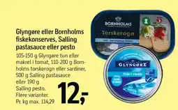 Føtex Glyngøre eller Bornholms fiskekonserves, Salling pastasauce eller pesto tilbud