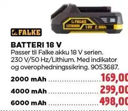 jem & fix FALKE BATTERI 18 V tilbud