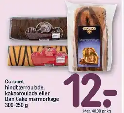 Coronet hindbærroulade, kakaoroulade eller Dan Cake marmorkage