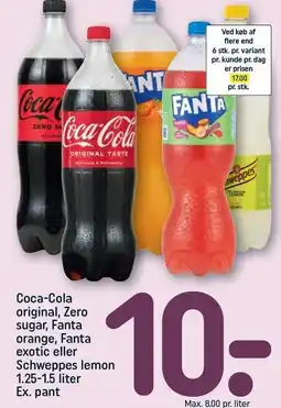 REMA 1000 Coca-Cola original, Zero sugar, Fanta orange, Fanta exotic eller Schweppes lemon tilbud
