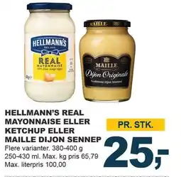 Let-Køb HELLMANN'S REAL MAYONNAISE ELLER KETCHUP ELLER MAILLE DIJON SENNEP tilbud
