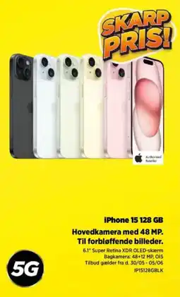 Power iPhone 15 128 GB Hovedkamera med 48 MP. Til forbløffende billeder. tilbud