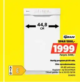 Power GRAM Hurtig program på 60 min. Slim opvaskemaskine tilbud