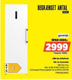 Power Gorenje led-lys & nofrost 185 cm fryseskab tilbud