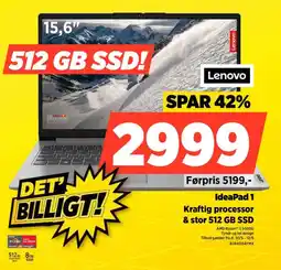 Power Lenovo IdeaPad 1 Kraftig processor & stor 512 GB SSD tilbud